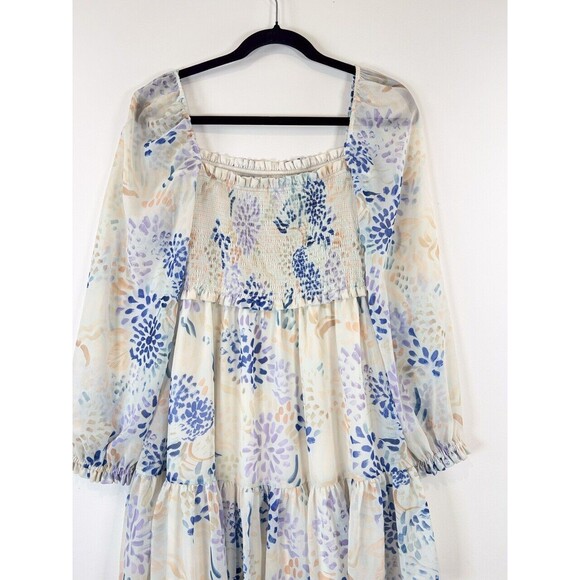 ARITZIA Wilfred Dress Blue Tempest Mini Smocked Puffed Floral Babydoll Boho XS - Picture 7 of 11